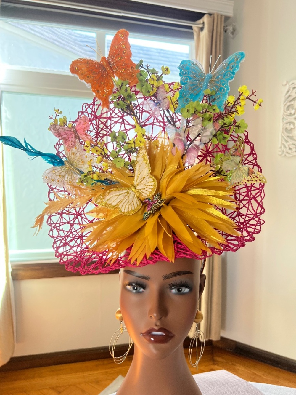 Spring/Kentucky Derby Yellow and Colorful Spring Butterflies, oversized gold sil